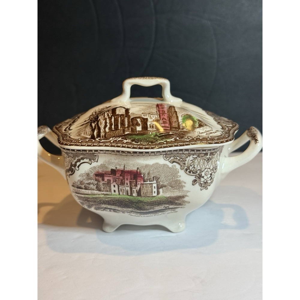 Johnson Bros Old Britain Castles Covered Sugar Bowl England Brown Transferware